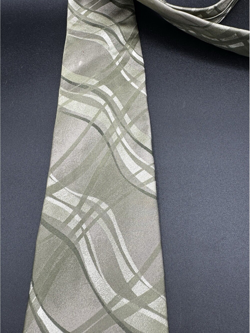 Vintage Pierre Cardin Silk Tie Sage Green Abstract 59” x 4” Made USA